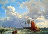 Hermanus Koekkoek Snr Canvas Paintings - Shipping in a Choppy Estuary